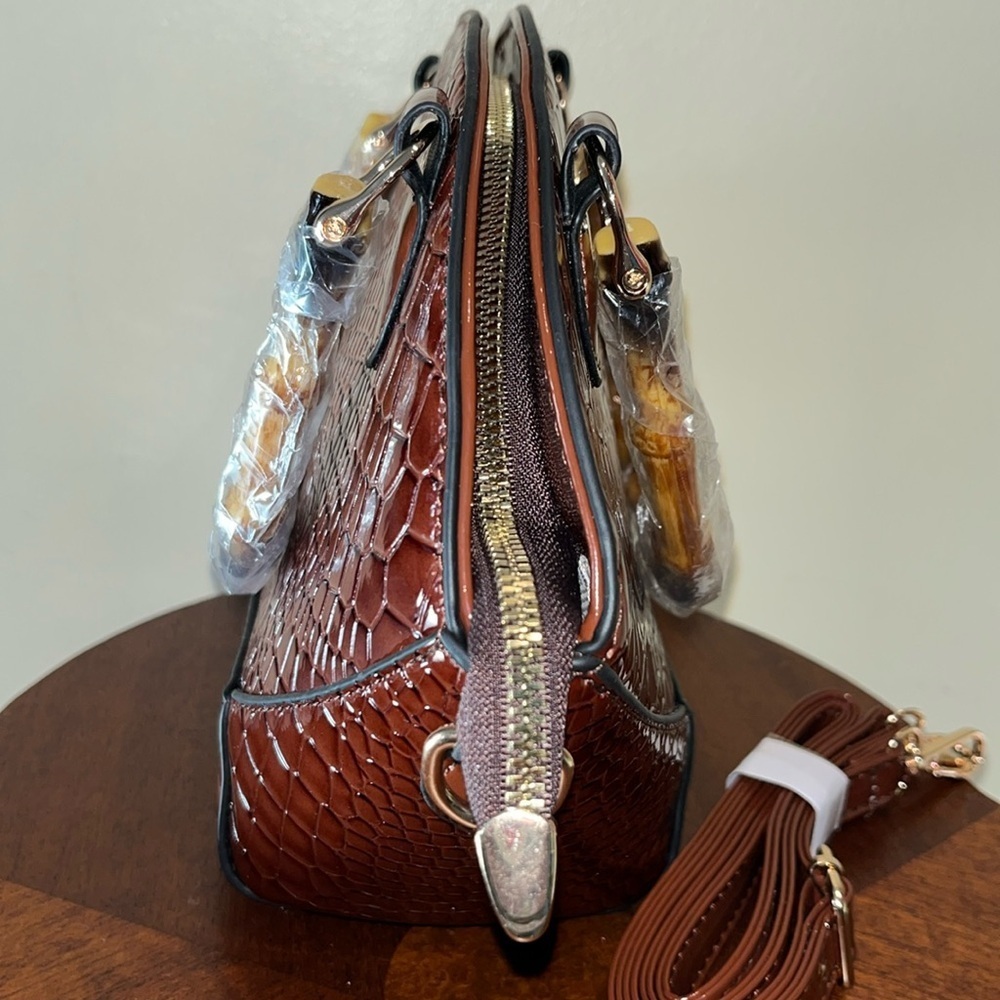 Accessorize Satchel Crossbody bag Croc pattern patent leather brown/bamboo - Picture 5 of 10